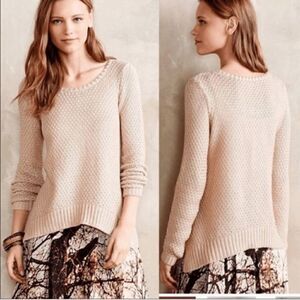 ANTHROPOLOGIE Moth Sweater Woman's Size Large Tan Shark Bite Hem Long Sleeve‎